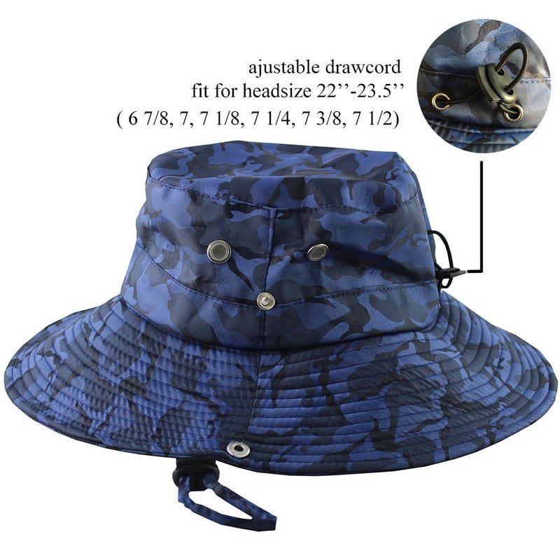 CAMOLAND Camouflage Outdoor Fishing Boonie Hat with Wide Brim UV Protection Summer Safari Sling Bucket Cap UPF 50+ (Blue) - Image 4